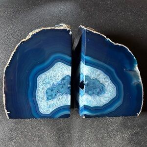 Blue Agate Crystal Geode Bookends